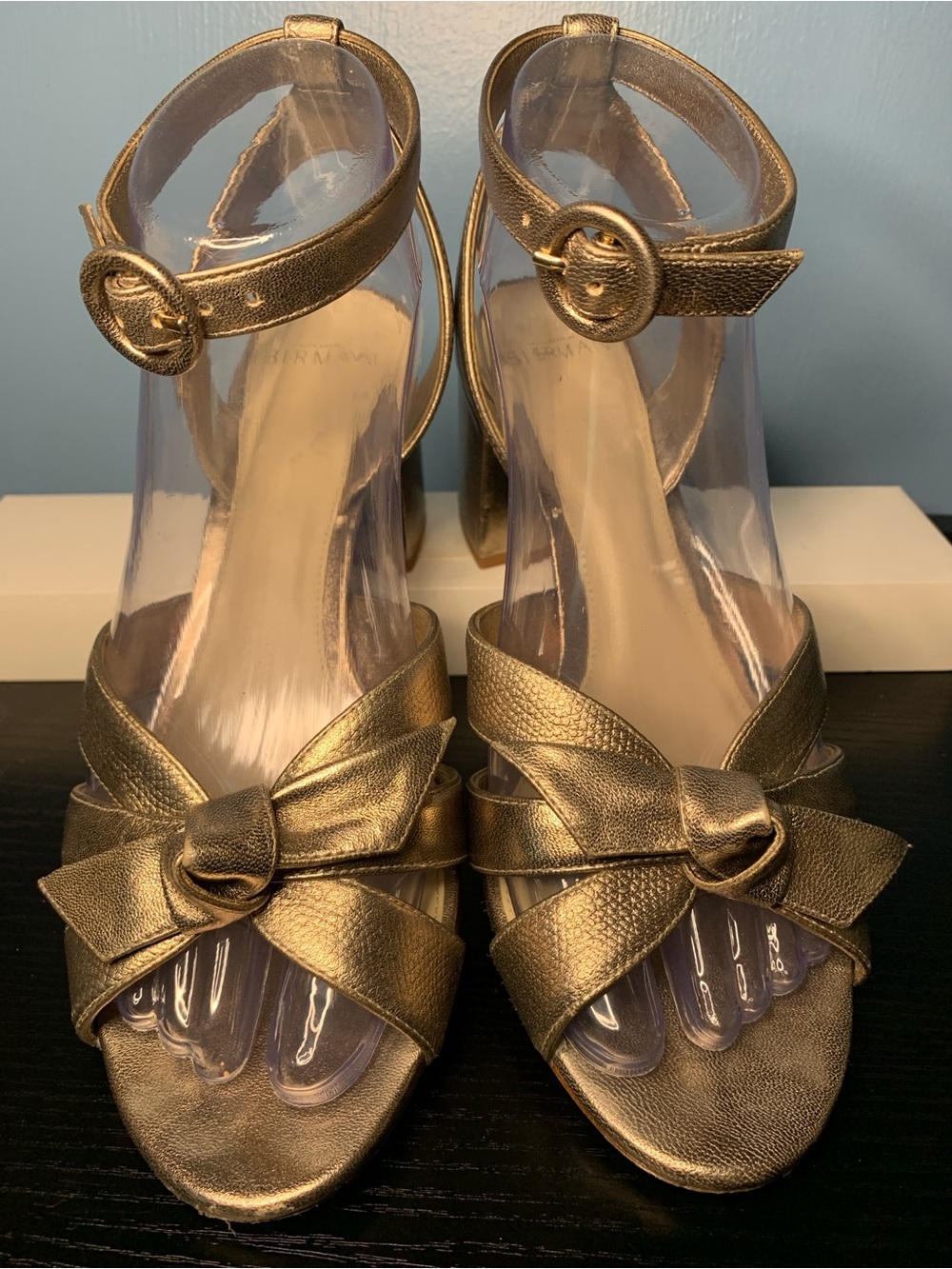 Alexandre Birman Clarita Gold Knot Ankle-Strap Heels